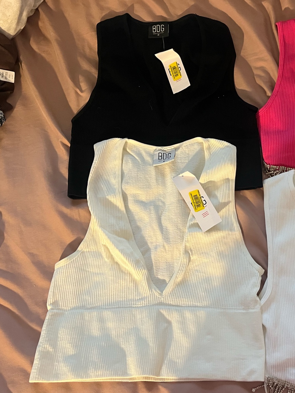 BDG White Ribbed V-Neck Cropped Tank Top